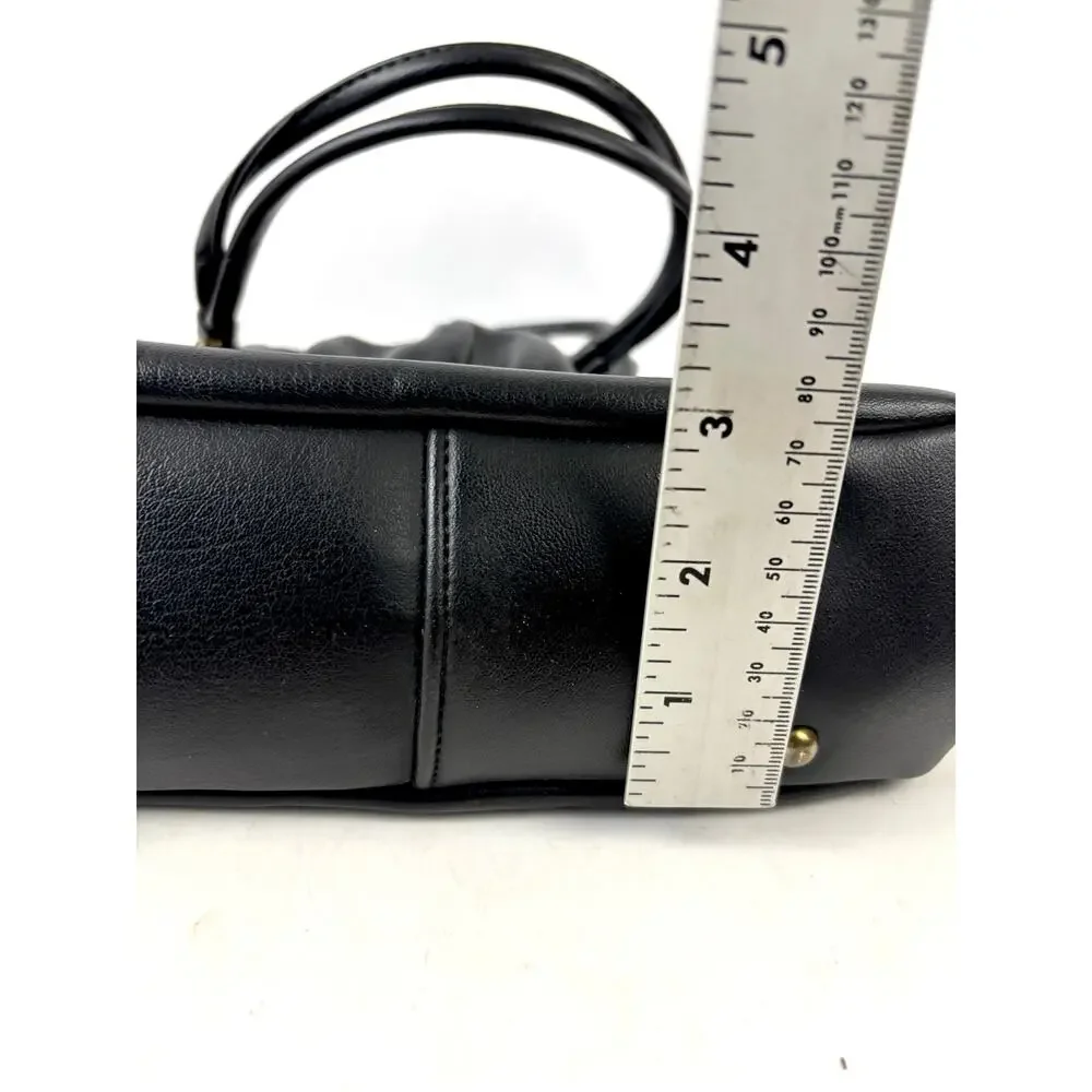 Vintage 1950s 60s‎ Black Gathered Leather Top Handle Purse Clasp Closure